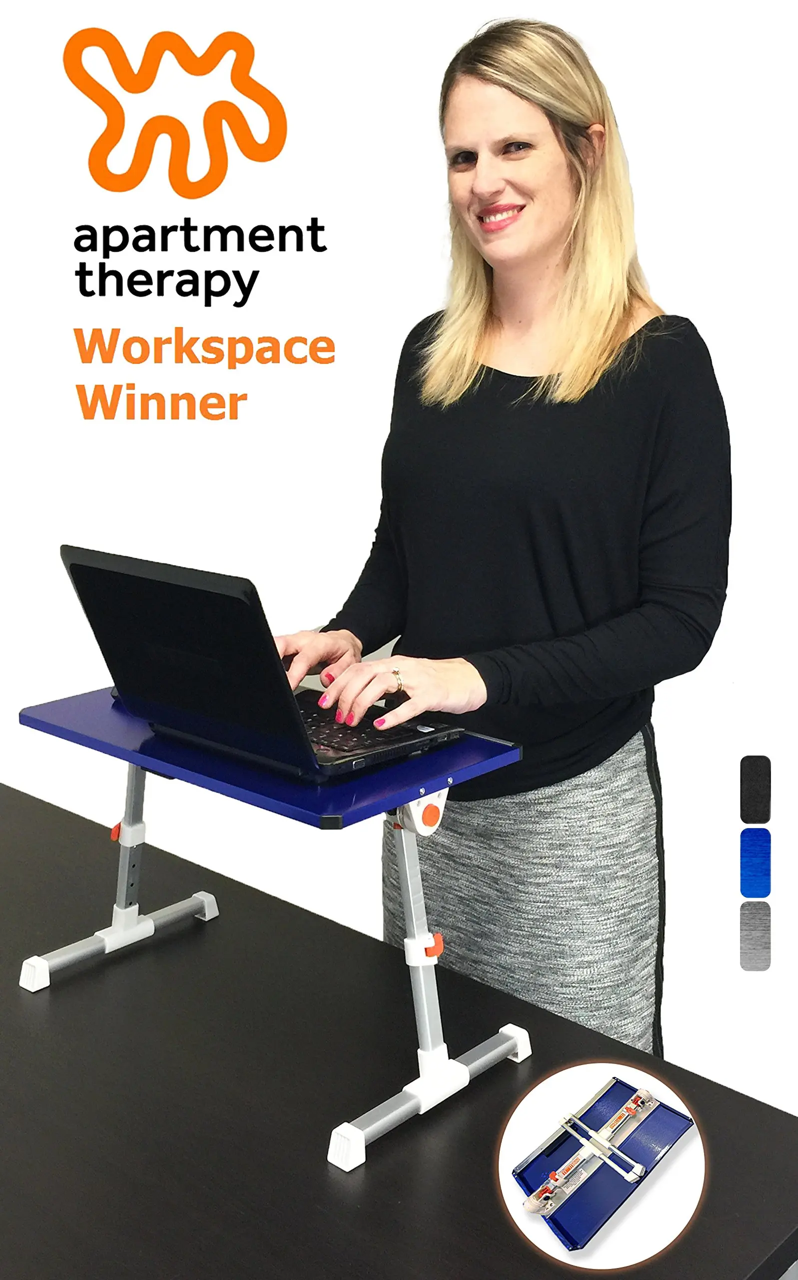 Stand Steady Traveler Folding Portable Standing Desk, Height Adjustable Laptop Bed Table, Adjustable Monitor Stand, or Children’s Floor Table. Multi-functional. Apartment Therapy Award Winner! (Blue)