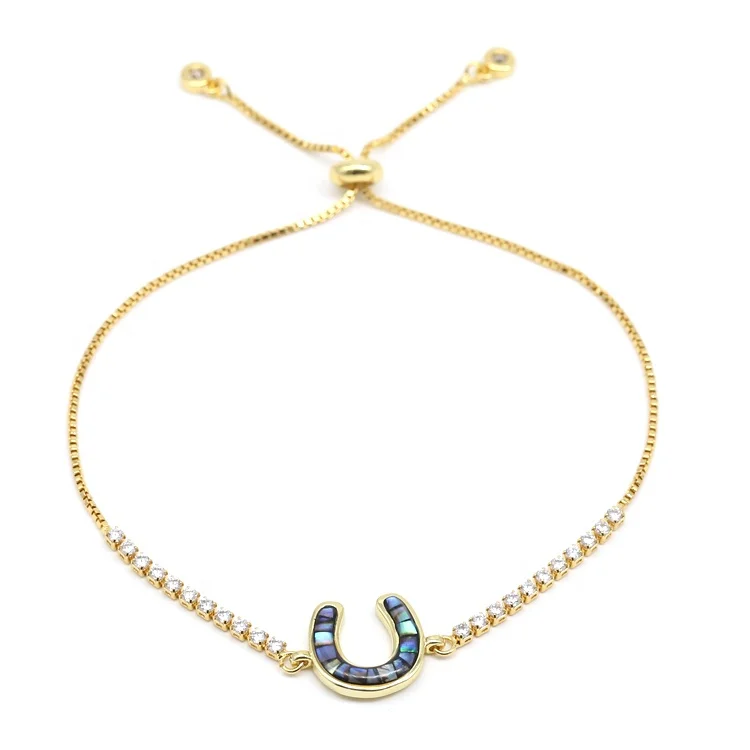 

Wholesale Abalone Fine Jewelry Fancy Zircon Chain Horseshoe Bracelet For Girls, Gold;rose gold;silver and black
