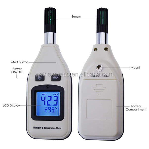 Handheld Digital Humidity And Temperature Meter 0~100 Rh 30~70degc