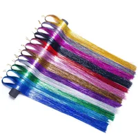 

Hair Tinsel Sparkl Glitter Hair Tinsel 120cm 48inch laser Synthetic Hair Extension Glitter Rainbow For Girls And Party