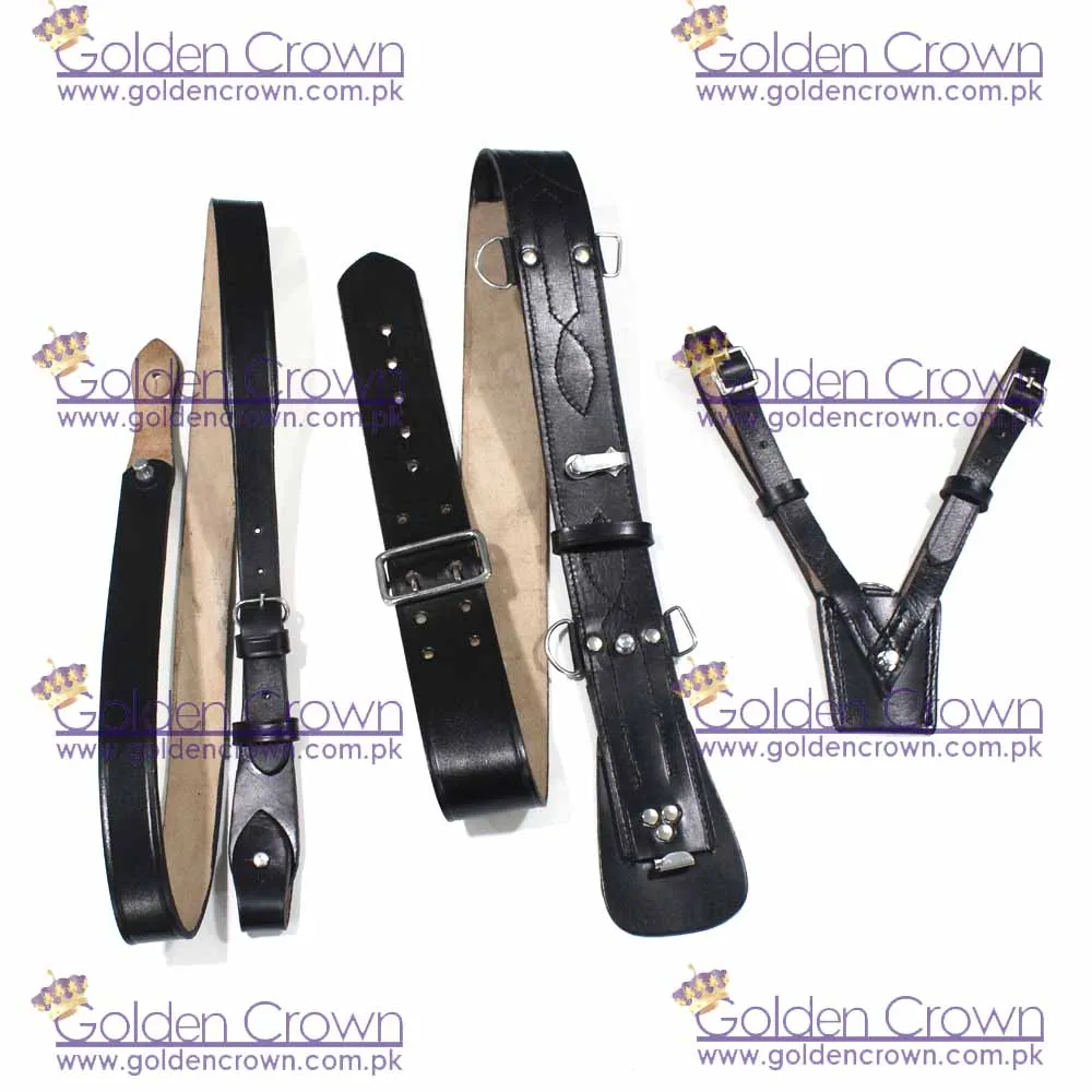 Black Leather Sam Browne 3 Piece Belt Set main image 0
