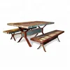 Industrial & vintage solid old reclaimed wood & black rusty iron metal dining table & bench