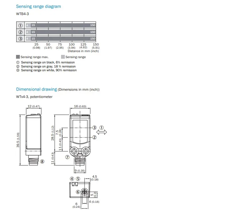 Sick Photoelectric Sensor WTB4-3P3161 Miniature Photoelectric Sensor Sensing Rang 15 mm to 150 mm PNP Cbl w/M8