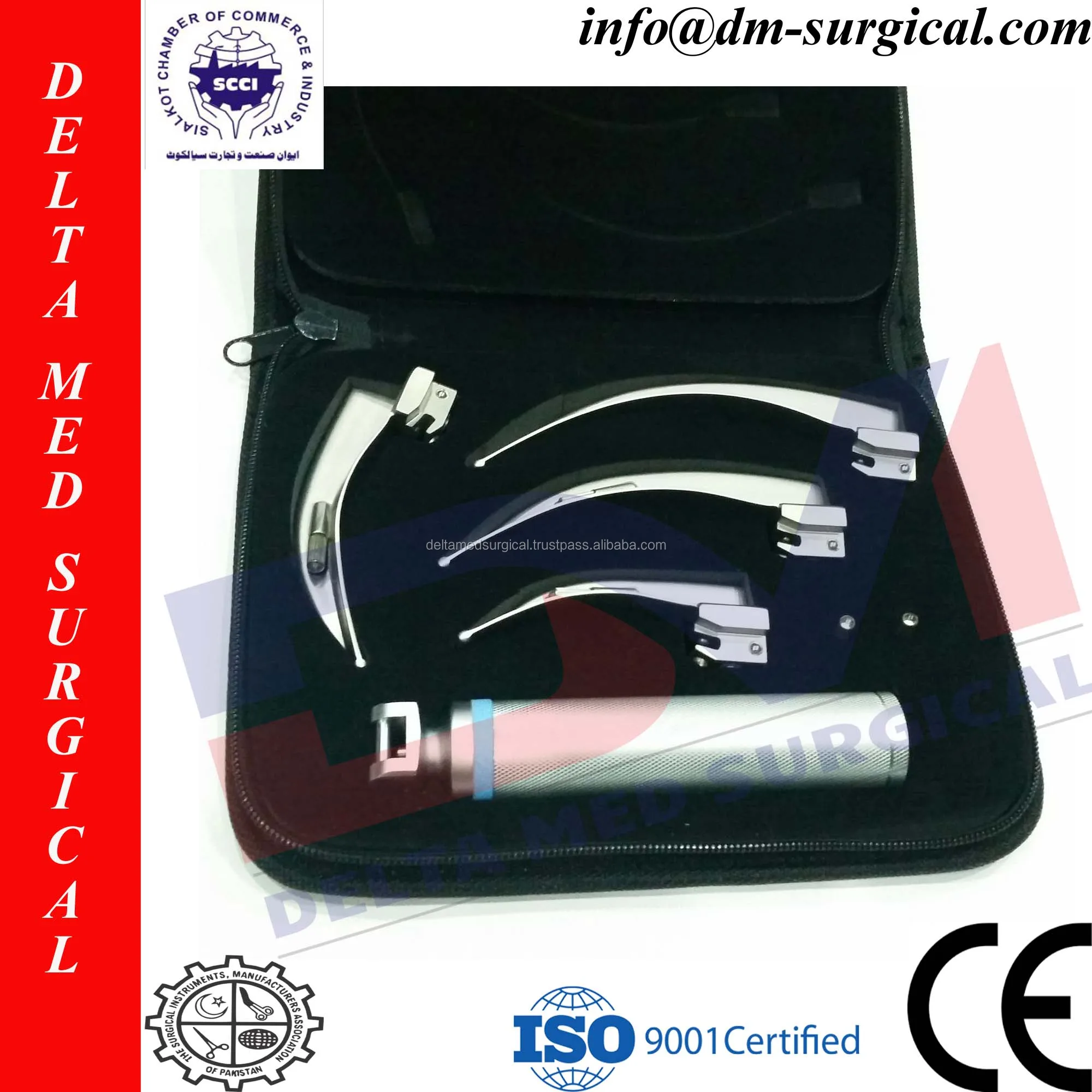 Fiberoptic Led Laryngoscope Set4 Blades 1 Medium Handle,English