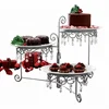 Beaded 3-Tier Silver tone Swivel Server /Appetizers/Snacks/Desserts/Clear