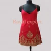 golden zari hand embroidery back open short beach sexy red dress wear