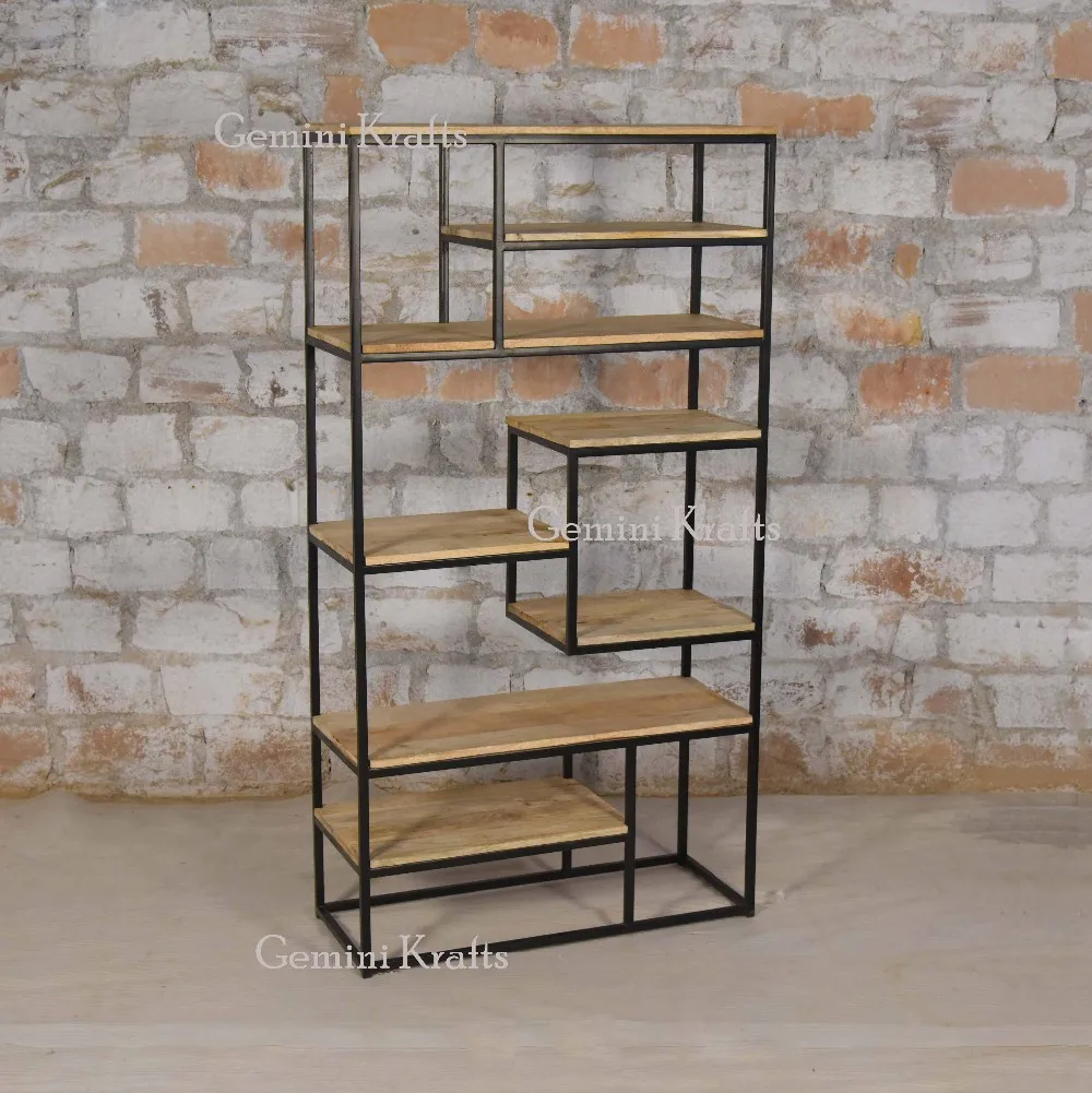 Industrial Book Shelf Shelves,Iron & Wooden Display Book Rack,Vintage