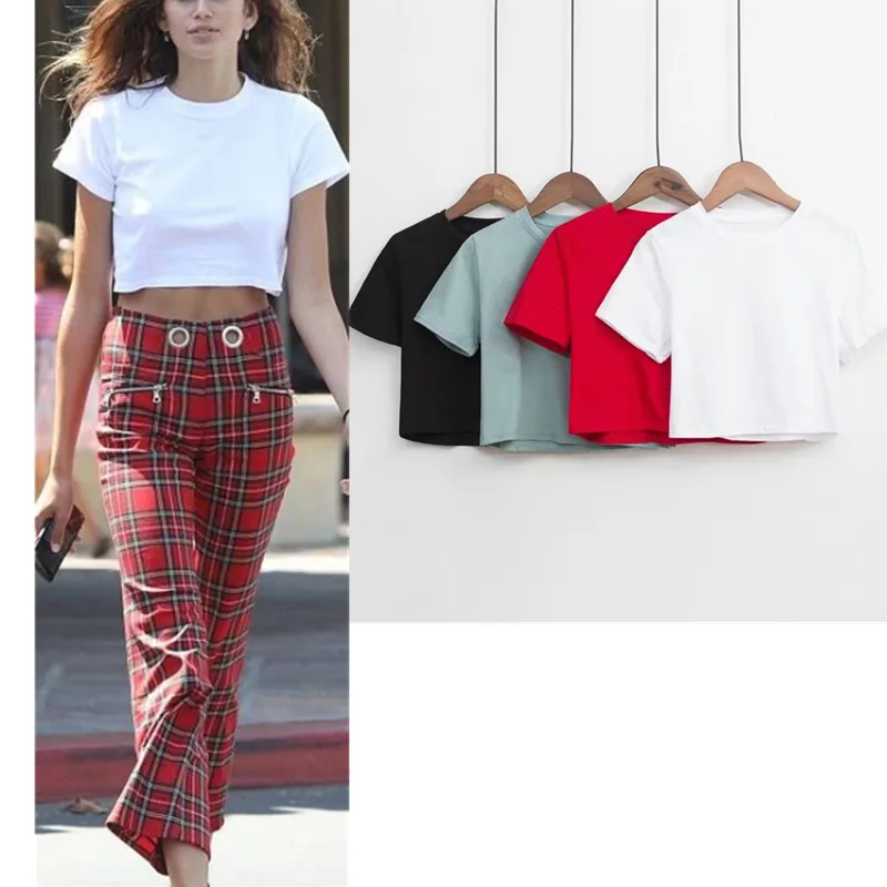 2019 New Arrival Spring Clothes Women Crop Top Plain t shirt with Side Splits