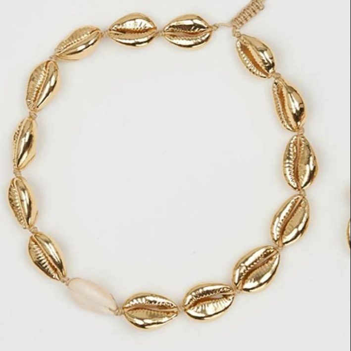 

2019 Hot sell Shell choker handmade alloy shell knot knit necklace, Gold