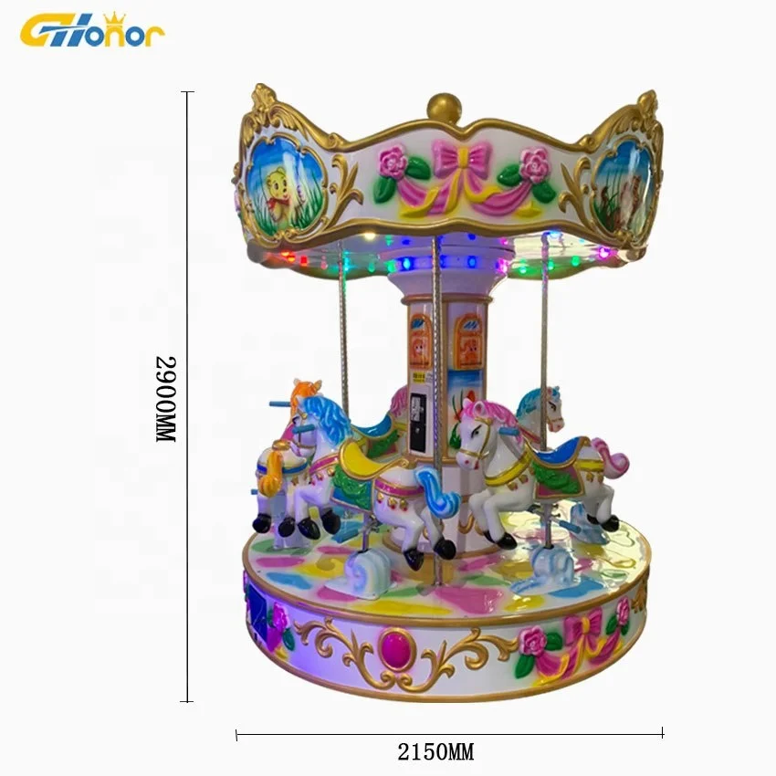 3 Or 6 Players Merry Go Round Kids Mini Carousel Coin Operated Kiddie ...