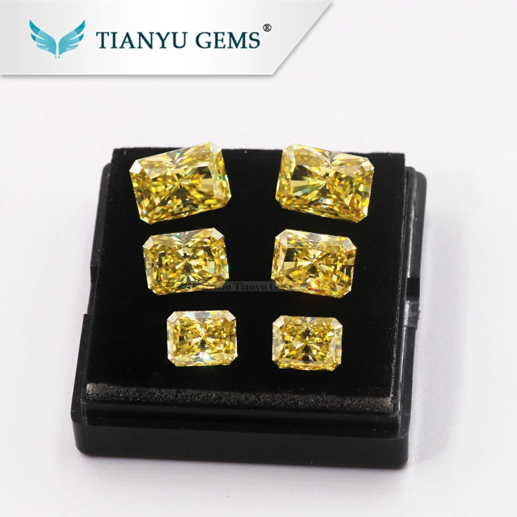 Tianyu Gems 9*12mm Long Cushion Modified Brilliant Crushed Ice Cut Synthetic Yellow Moissanite Prix Par Carat