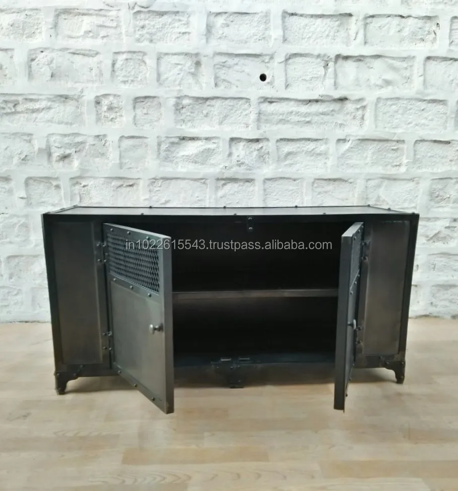 Industrial Metal Tv Unit With Storage Cabins,Rustic Iron Tv Unit
