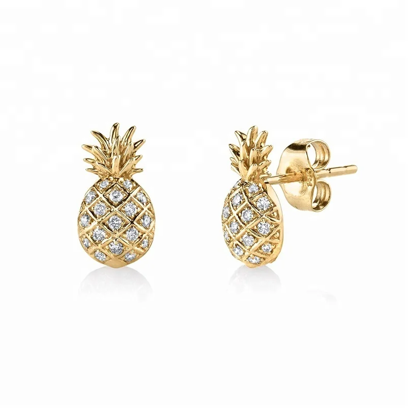 

Hot selling gold jewelry pave diamond single stud new fashion pineapple earrings