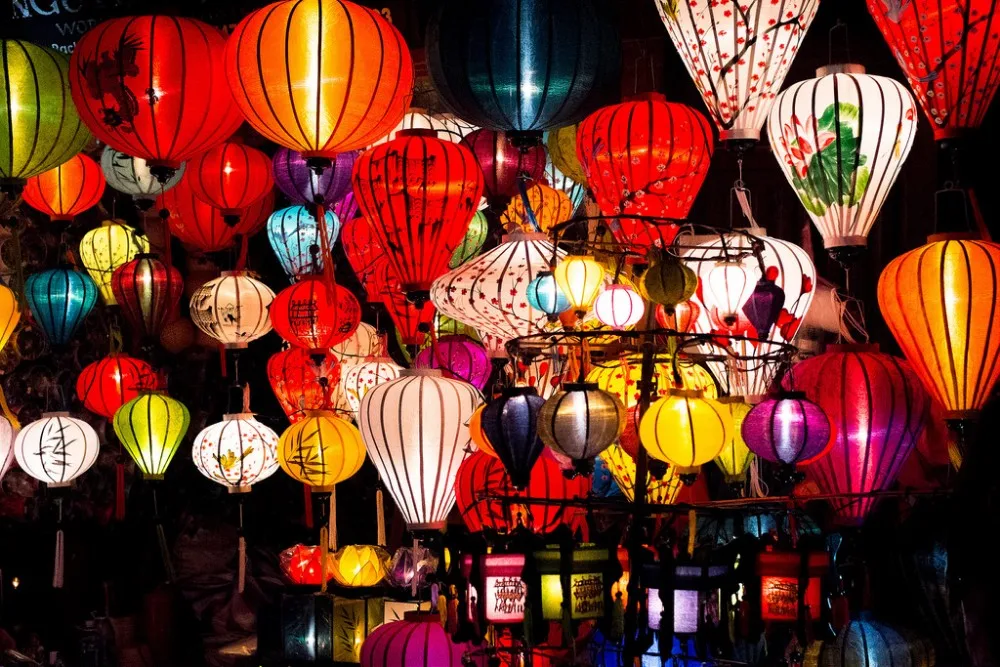 Vietnamese Hoi An Bamboo Round Silk Lanterns For Traditional Festival ...