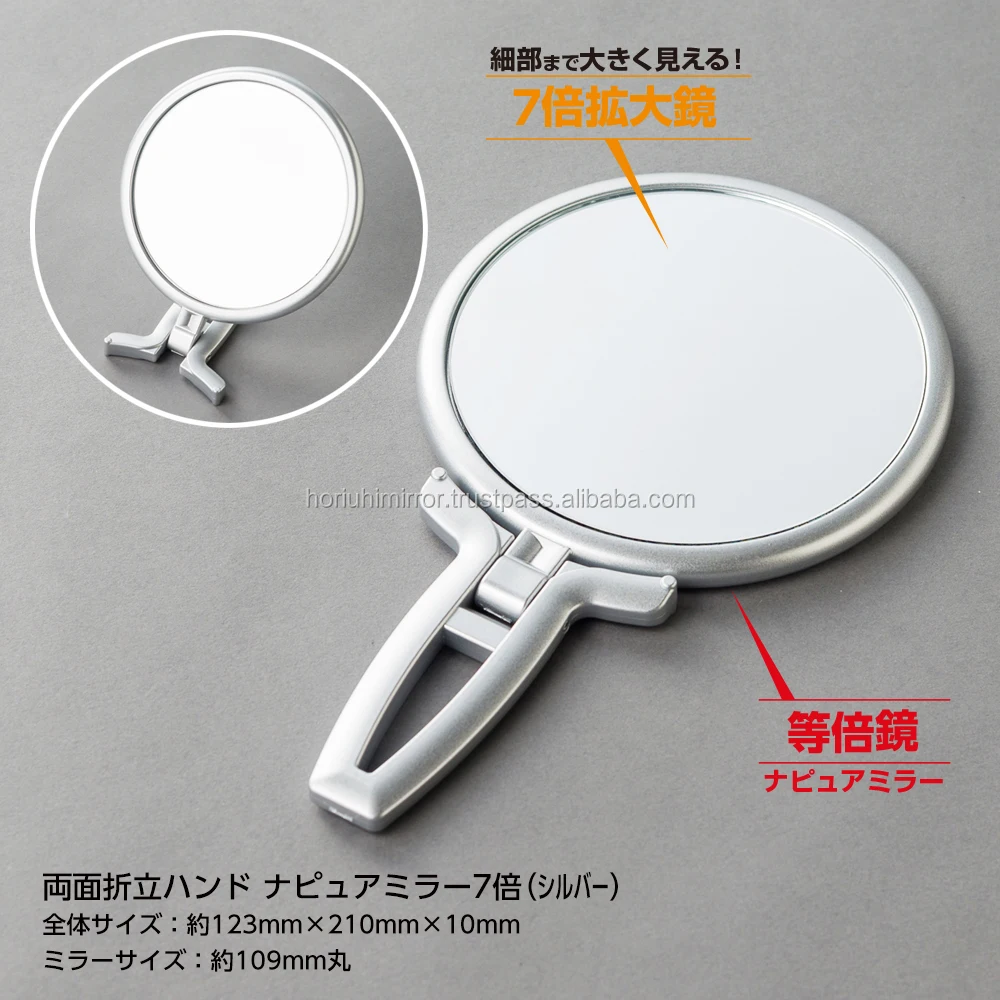 
Hot sale long handle customized logo plastic double sides makeup hand mirror 