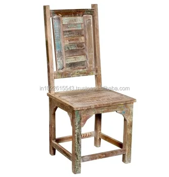Reclaimed Old Wood High Back Dining Chair,Industrial Distressed Wood