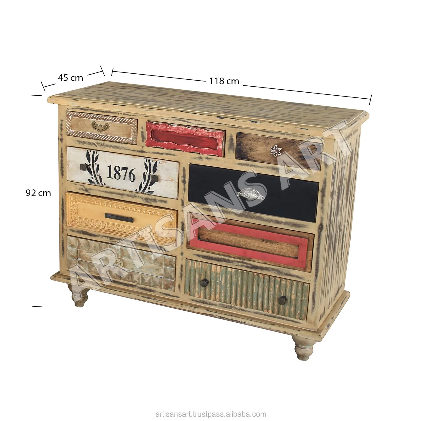 Antique Hand Painted Chest Of Drawers Vintage Multi Drawer Chest