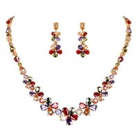 

Factory Direct Sale Mona Lisa Design Multi-Color Flower Cubic Zirconia Necklace and Earring Bridal Wedding Part Jewelry Sets