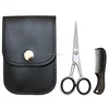 Moustache Grooming Kit Comb Scissors In Leather Case Beard Essential Gift Set