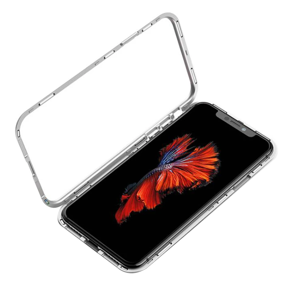 9H 5D Tempered Glass Case Metal Frame  Magnet FullBody Cover For Iphone X 6 6s 7 8 Plus Magnetic Anti-Drop Protector