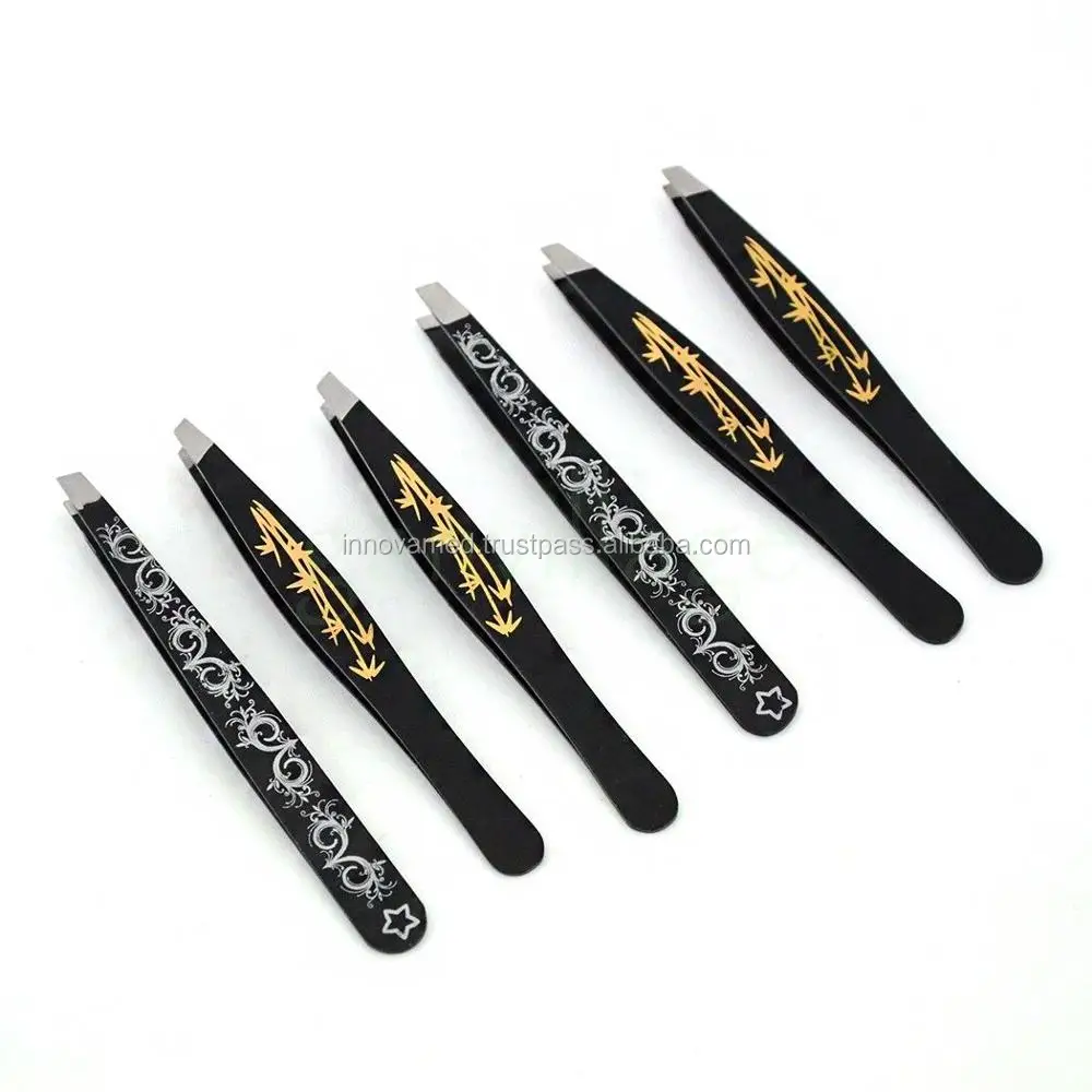 4 Pieces Eyebrow Tweezers With Beautiful Leather Case/ Premium