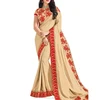 Respectable Beige Marble Chiffon With Heavy Net Work Saree.