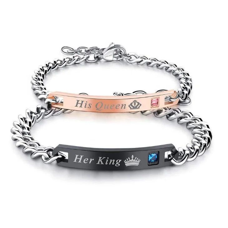 

New Arrival His Queen Her King His Beauty Her Beast Crown Couple Bracelet Crystal Crown Charm Bangle Bracelet