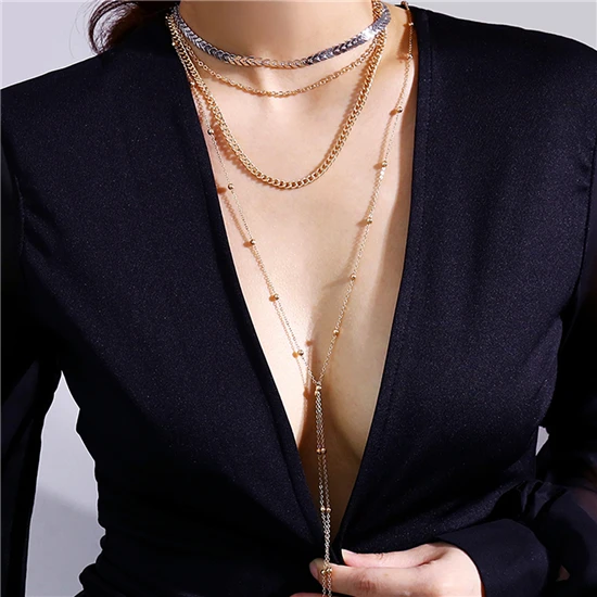 

Exaggerated Personality Sexy Street Style Necklace Deep V Multi - chain Women Necklace, Picture shows