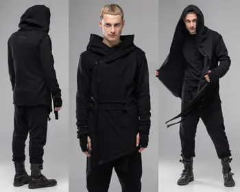 2019 Hooded Asymmetrical Men Coat,Cyberpunk Gothic Black Long Jacket ...