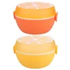 3 In 1 Plastic Cutlery Lemon Plastic Lunch Box Fruit Snacks Food Container for Kids Bento Microwave Dinner Storage Case