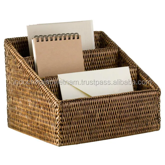 
Natural eco-friendly rattan letter holder, desktop organizer 