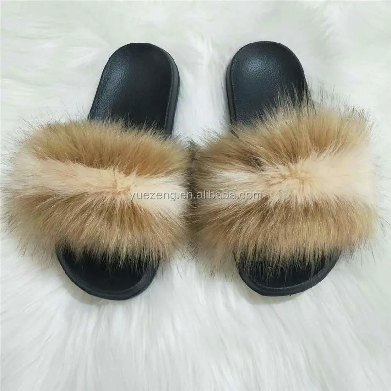 

popular colorful flat fur slipper for women