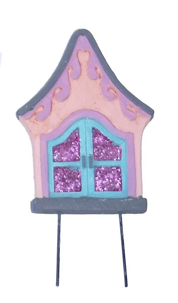 Miniature elf gnome mini small Fairy Garden Enchanted Gnome tree home Door 6" H (PINK WITH PURPLE SPARKLE)