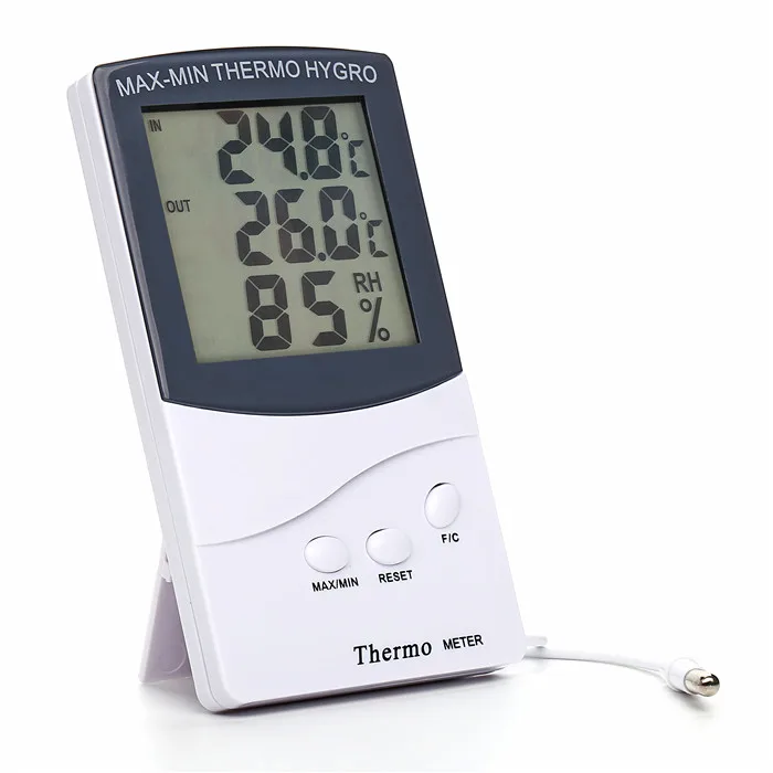 

Weather Station climate hygrometer Instant read max min probe Greenhouse LCD indoor outdoor digital thermometer temperature, White