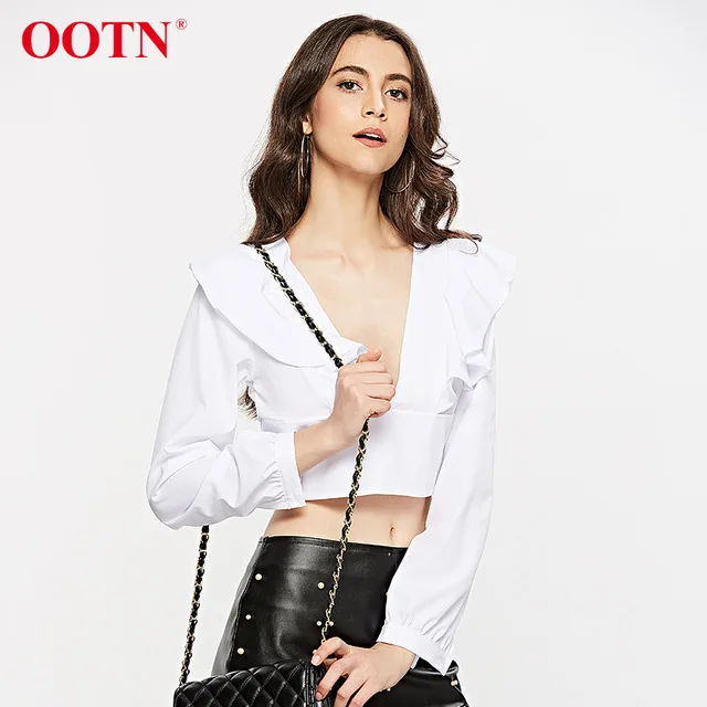 

OOTN White Tunic Summer Spring Chemise Femme Ladies Office Ruffle Blouse Female Long Sleeve Crop Tops Women Blouse And Shirts