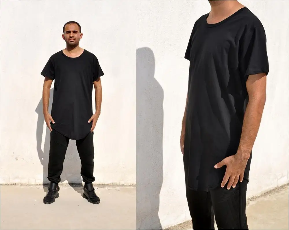 
Men Extended Drop T Shirt Oval Hem // Kanye West Style Silky Long T shirt 