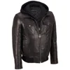 Customized Black Rivet Men Leather Jacket With Hooded Storm Collar For Winter In Pakistan
