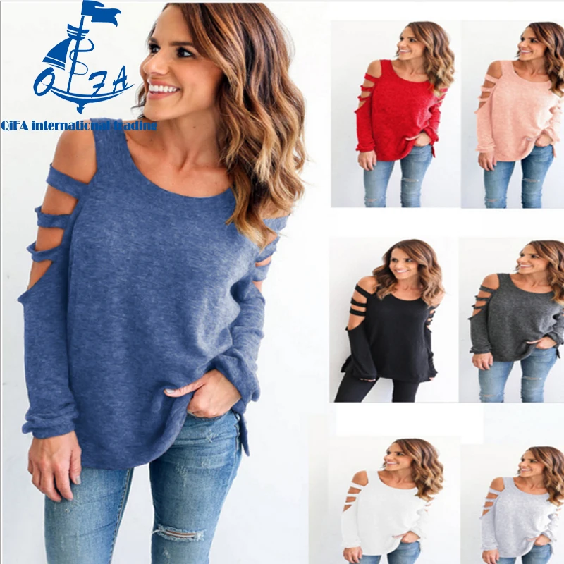 

Hollow Out Long Sleeve Tops lady T Shirt Red Loose Fall off Shoulder blouses Plus Size Female Clothing, Red/pink/white/dark grey