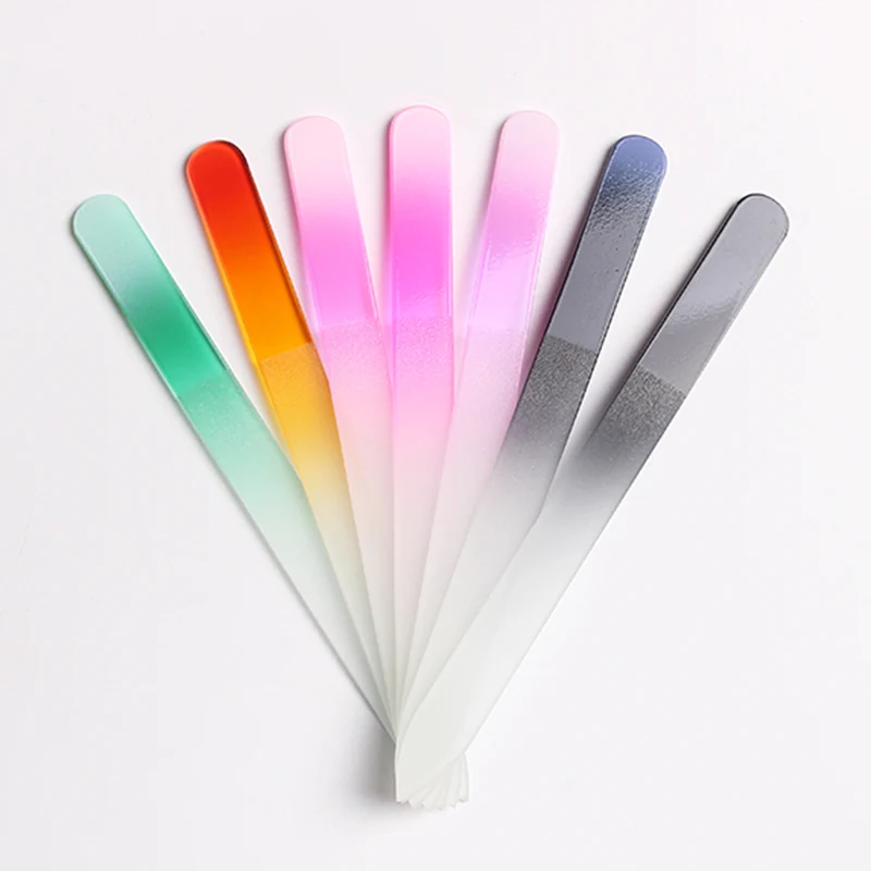 

Low MOQ Connie Cona promotional cheap durable colorful rainbow polished glass nail file, Custom