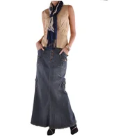 

Women Vintage maxi denim Dresses Lady Charming Cargo Long Chic Denim Skirt Blue jean skirts Plus size