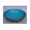Mango wood bowl with food safe enamel in Turquoise other sizes and shapes available