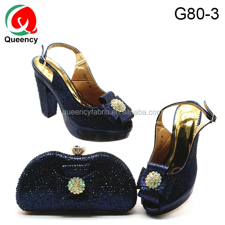 G80-3 navyblue Party High Heel Shoes And Matching Clutch Bag Evening