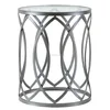 Mariana Eyelet Round Side Coffee Table Metal Frame Glass Top Grey Luxury Accent Furniture Drum Shaped Living Room Coffee Table