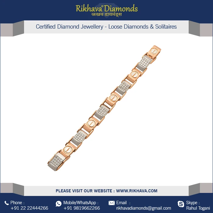 Mens Rose White Gold Charm Diamond Bracelet from India