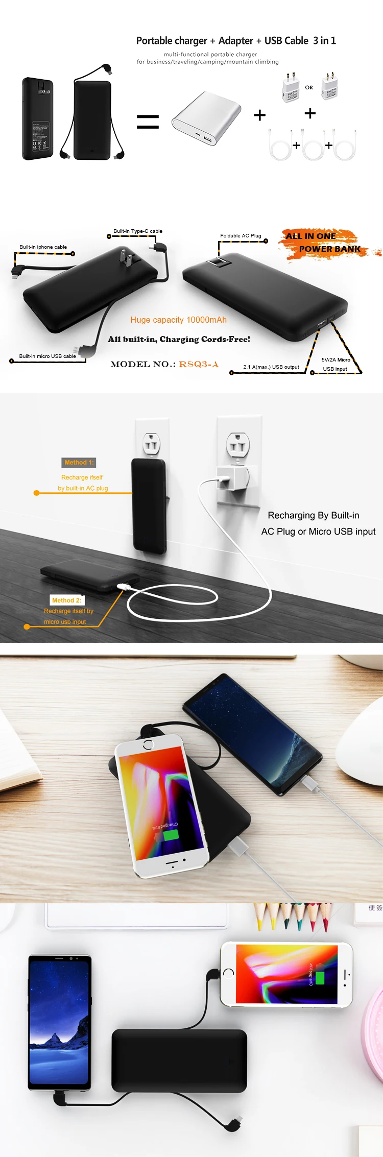 Online Shopping New Power Bank 10000mah Quick Charge With Ac Plug And 3