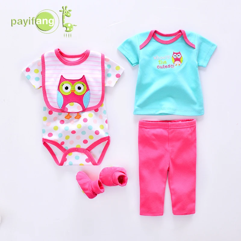 

Cotton cute designs toddlers 5 pcs romper suits new born baby bodysuits clothing set, 7 colors can be selected
