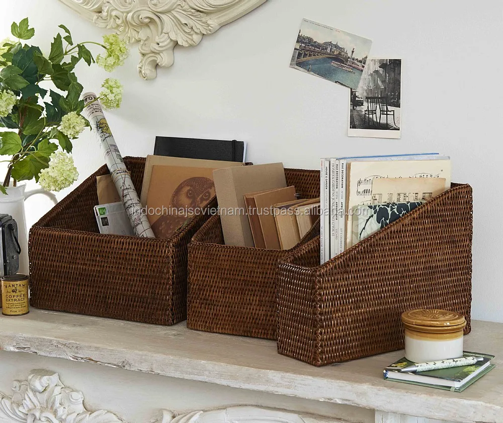 
Natural eco-friendly rattan letter holder, desktop organizer 
