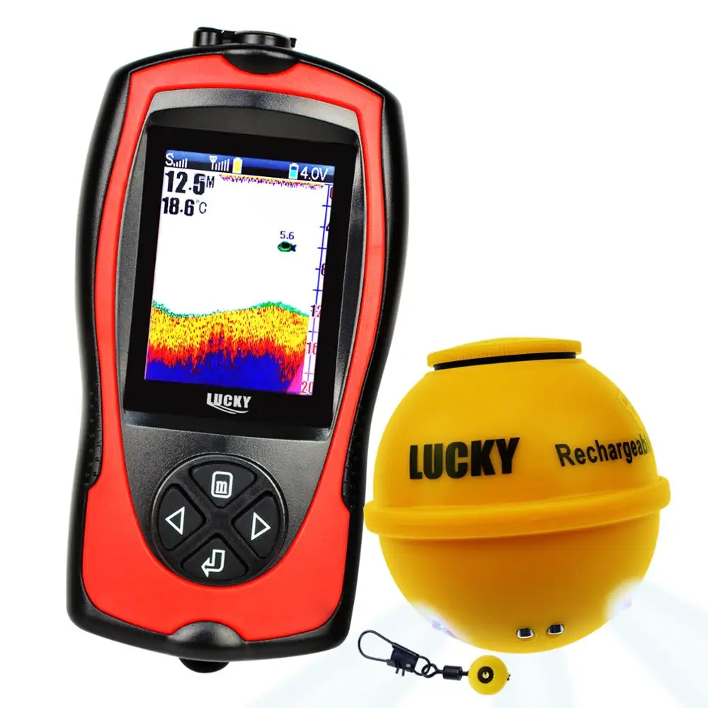 Lucky Wireless Fish Finder with Fish Attractive Light Lamp & Color LCD 45M Depth 60M Sonar Sensor Boats Kayak Ice Night Fishing