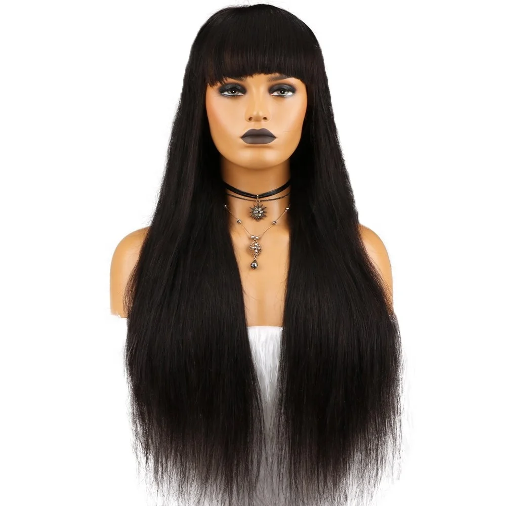 

Pre Plucked Cheap Price 26 Inches Long Straight Fringe Lace Front Wigs 100% Brazilian Virgin Human Hair Wigs With 130% Density