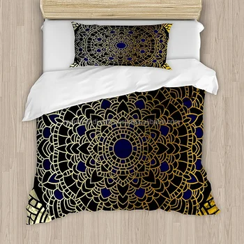 Indian Handmade Gold Mandala Twin Size Duvet Cover Set Large